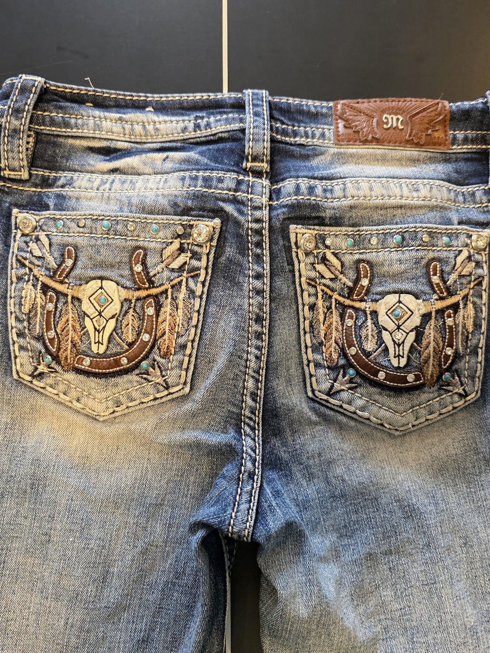 Miss Me Indigo Blue Jeans with White Contrast Stitching